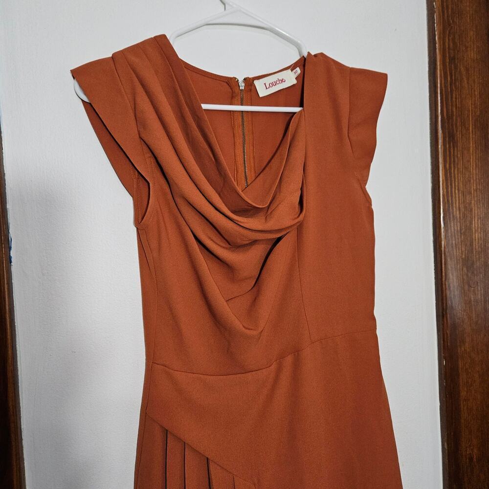 Anthropologie Louche Cowl Neck Pleated Orange Dress Sz 10 Medium 70s Vibes - Picture 3 of 6